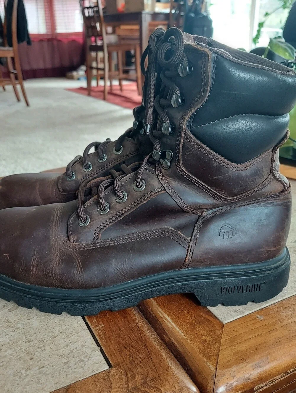 Wolverine Dark Brown Leather Lace-Up Steel Toe Work Boots Size 10M
